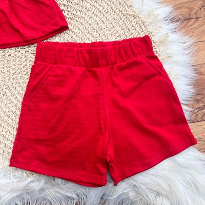 Conj. Batinha Três Lacinhos e Short Ana Bola - Vermelho